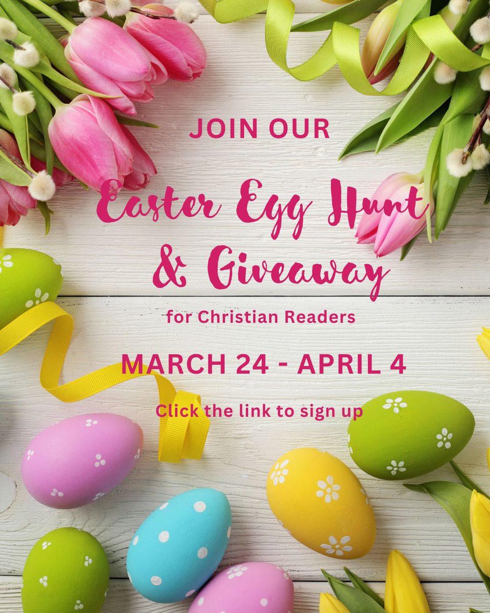 ElizabethDaghf1's tweet photo. Faithfilled fun!
Join our virtual Easter Egg Hunt for Readers 𝗠𝗮𝗿𝗰𝗵 𝟮𝟰 𝘁𝗵𝗿𝗼𝘂𝗴𝗵 𝗔𝗽𝗿𝗶𝗹 𝟯 𝘄𝗶𝘁𝗵 𝘁𝗵𝗶𝘀 𝗹𝗶𝗻𝗸: (https://t.co/PLur9Nrvm6)
Collect clues and freebies and enter the drawing to win.😍🥰
#ChristianBookGiveaway
#FaithFilledFiction
#ReadersOfFaith https://t.co/8CfqWncRUM