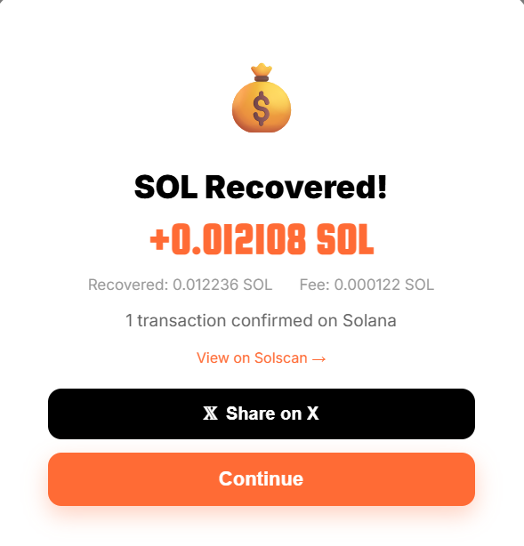 AlbertoGPug's tweet photo. Recovered +0.012108 SOL from my wallet with @TaxReliefApp! 💰

Cleaned 1 unused token accounts and got my trapped SOL back.

Scan your wallet → https://t.co/cRKpPxPblf

#Solana #ProofOfDisposal https://t.co/JEKv7kakBG