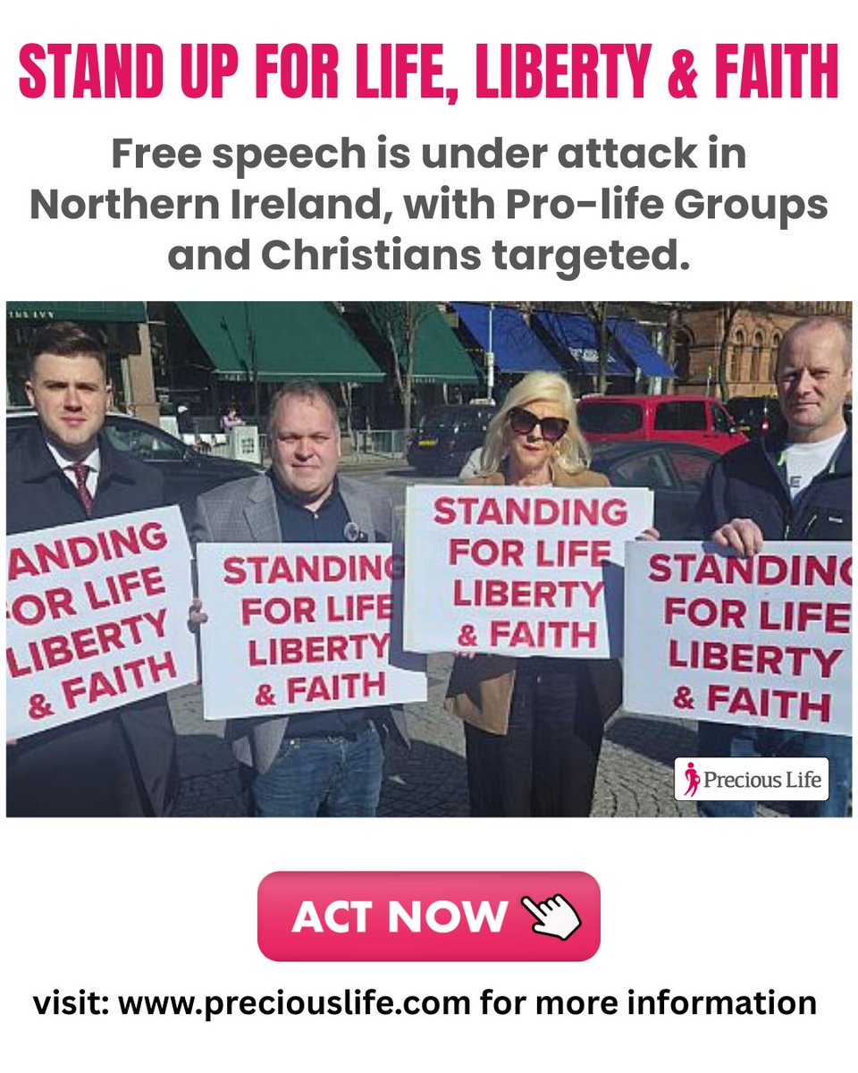 PreciousLifeCom's tweet photo. 🚨 Action Alert: Stand Up for Life, Liberty and Faith
Free speech is under attack in Northern Ireland, with Pro-life Groups and Christians targeted.
Act Now! 👇🏼
https://t.co/gWI25balMl
#StandUpForLifeLibertyAndFaith #ActionAlert https://t.co/CzqDrmQdLL