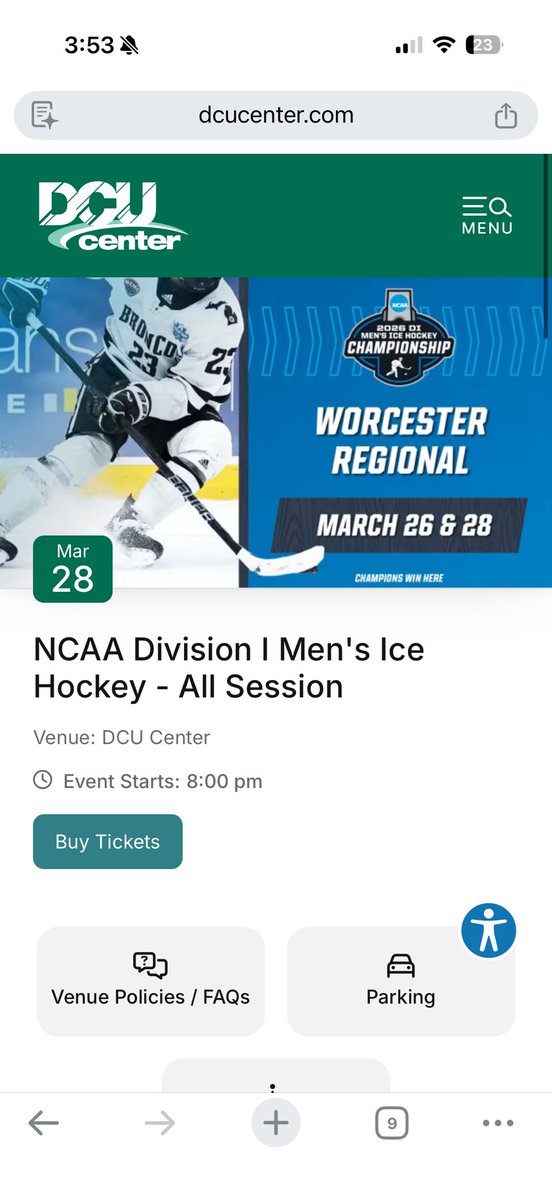 sexton785's tweet photo. how do advertise as an 8pm start all the way back in December and then announce the two games are at 1:30 and 5pm after the bracket is selected.  Way to ruin a Christmas gift.

@DCUCenter @Ticketmaster @NCAAMensHockey https://t.co/Dgxw80SmNs