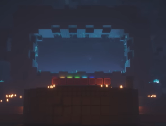 JellySquisher's tweet image. I was looking at unused minecraft features on the minecraft wiki and found this block ("mysterious_frame_slot"), which was added in a 1.17.40 beta alongside "mysterious_frame." I wonder if this is the blocks with colours coming out of them in the dungeons 2 trailer?
