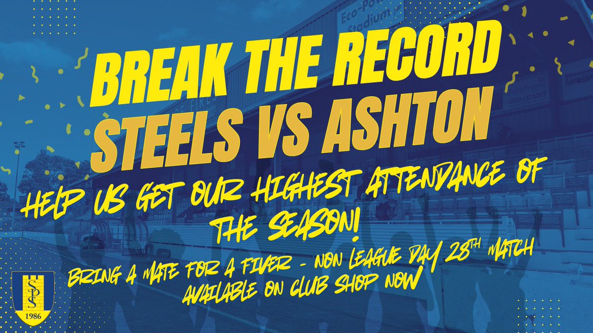 parksteelsfc's tweet photo. Help us to get our biggest crowd of the season this Saturday against Ashton United!

Spread the word and bring a friend for a fiver! https://t.co/p8mZ0a7Ras