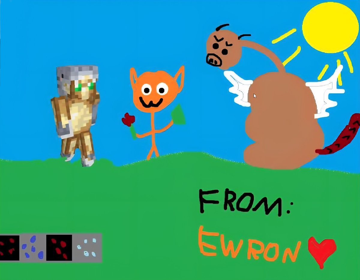 KariLaReal's tweet image. #Ewron "Ese es mi dibujo, es mi dibujo"
#Quackity "Es hermoso"
#E "Ese soy yo entregandole unas flores y esmeraldas a Foolish y luego hay un dragón. E incluso debajo de la tierra hay piedra roja, esmeraldas y diamantes... tengo 30 años por cierto"