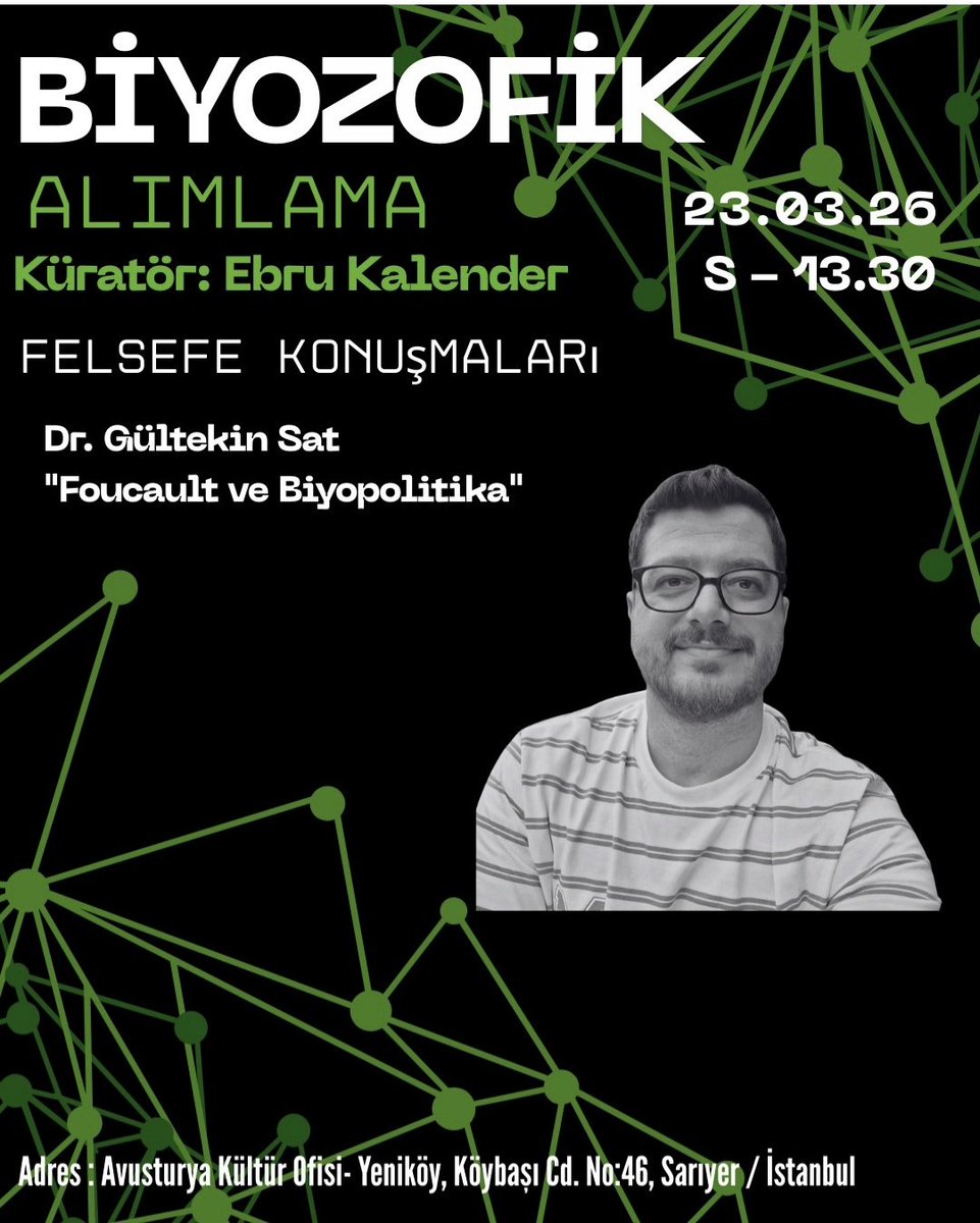 ebrukalender's tweet image. Felsefe Konuşmaları serimizin ilki yarın Avusturya Kültür Ofisi'nde.
#biyozofikalımlama #bioart