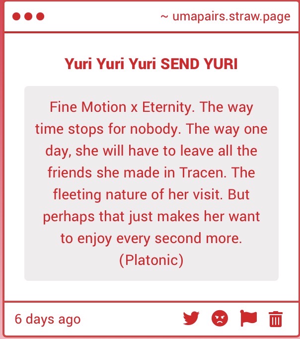 umapairs's tweet image. Today’s sixth pair is Fine Motion &amp;amp; Eternity! (Platonic)

Extra(?) in images.

#FineMotion #Eternity