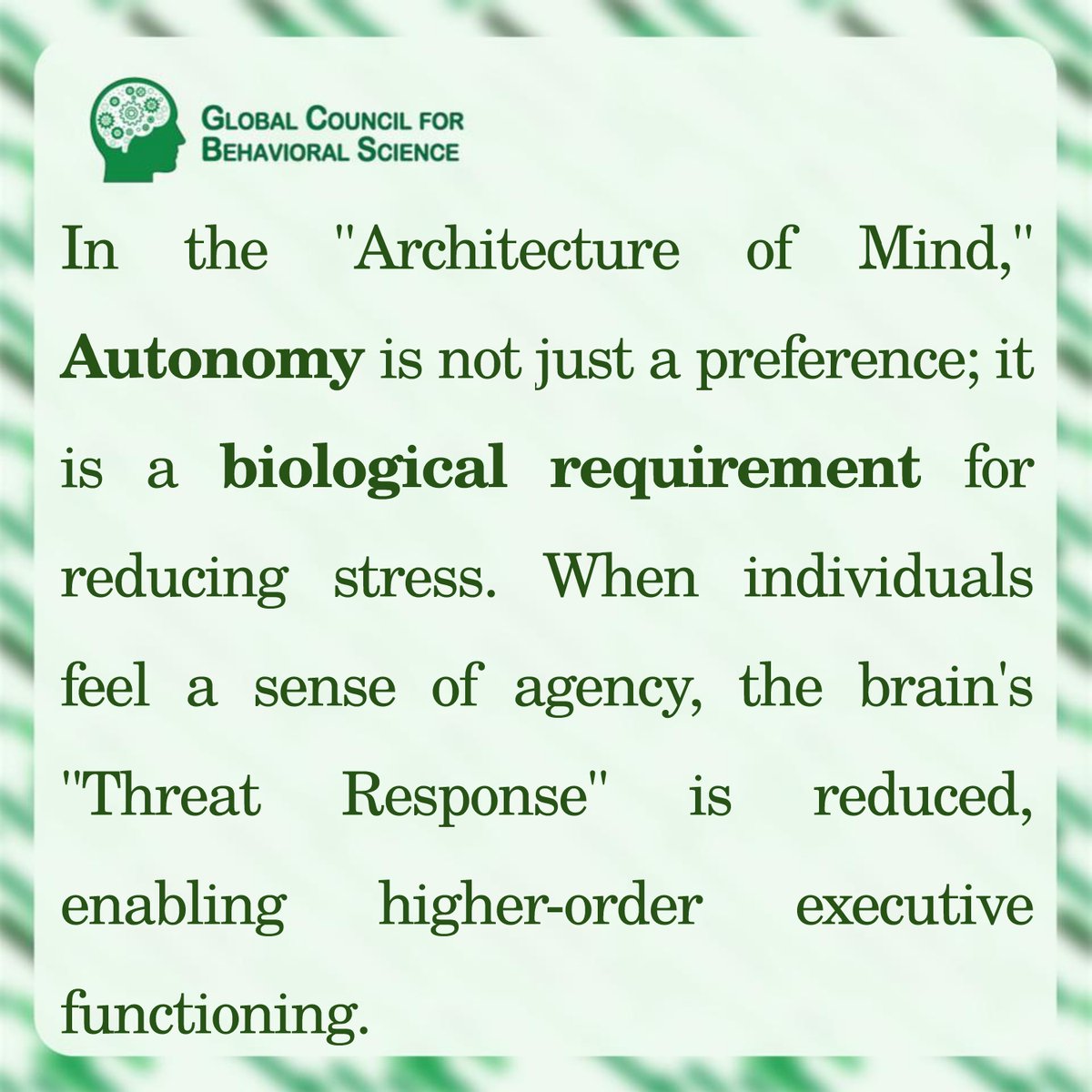 GcbsSocials's tweet image. Autonomy: The Engine of Cognitive Agency. 

In the "Architecture of Mind," Autonomy is not just a preference; it is a biological requirement for reducing stress.

#SelfDeterminationTheory #LeadershipResilience #GCBS #ManagementScience #Autonomy