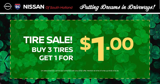 94NISSAN's tweet photo. 🛞 Buy 3 tires, get the 4th for $1 at 94 Nissan of South Holland! 💵 https://t.co/EbXcfqPIuv https://t.co/aXtnJB3oXq