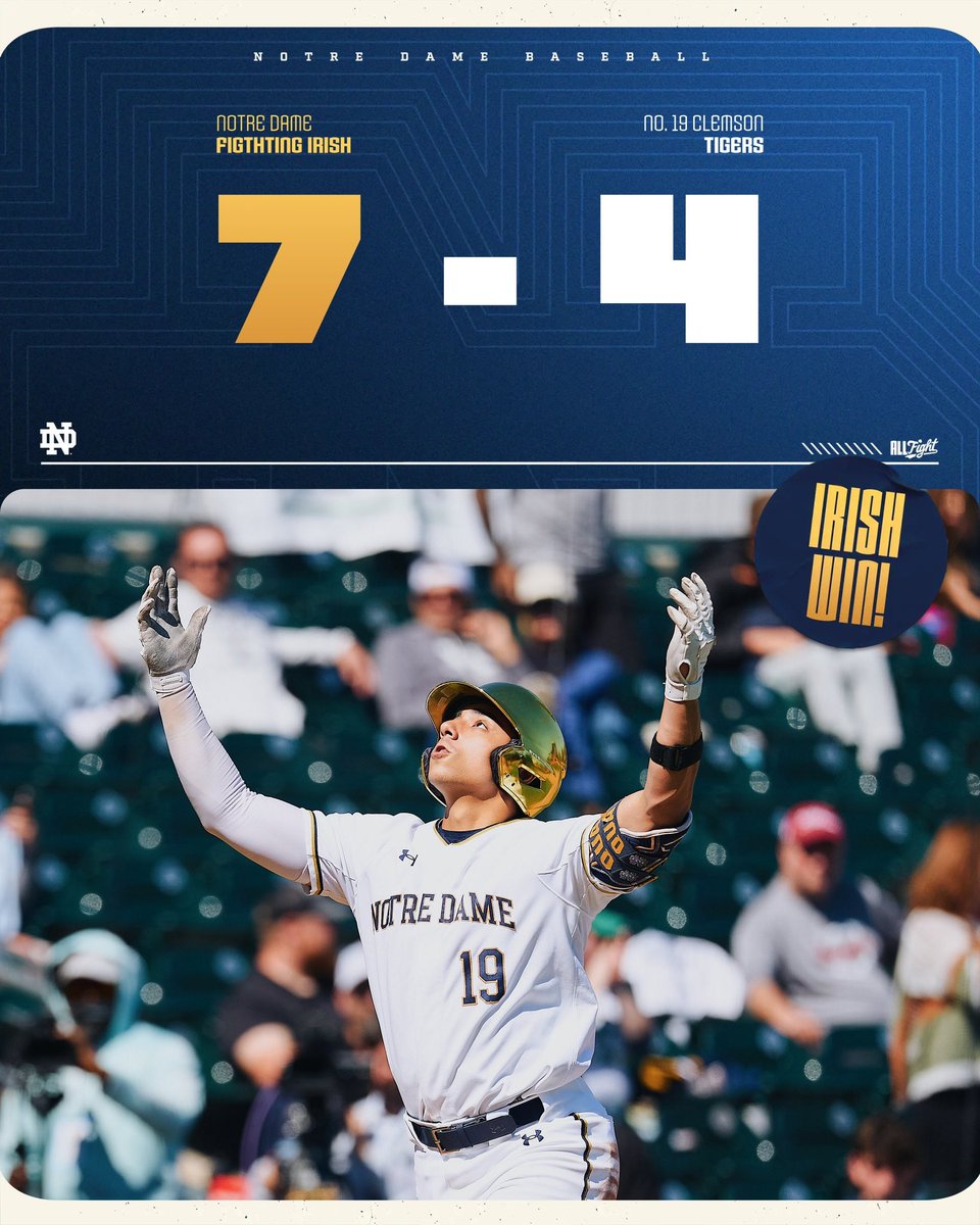 ndbsbrecruiting's tweet photo. 𝐒𝐄𝐑𝐈𝐄𝐒 𝐒𝐖𝐄𝐄𝐏 🧹🧹🧹

Irish 𝑠𝑤𝑒𝑒𝑝 No. 𝟣𝟫 Clemson after a 𝐖 in Game 𝟥. 

#GoIrish https://t.co/jBuYnBPEFx