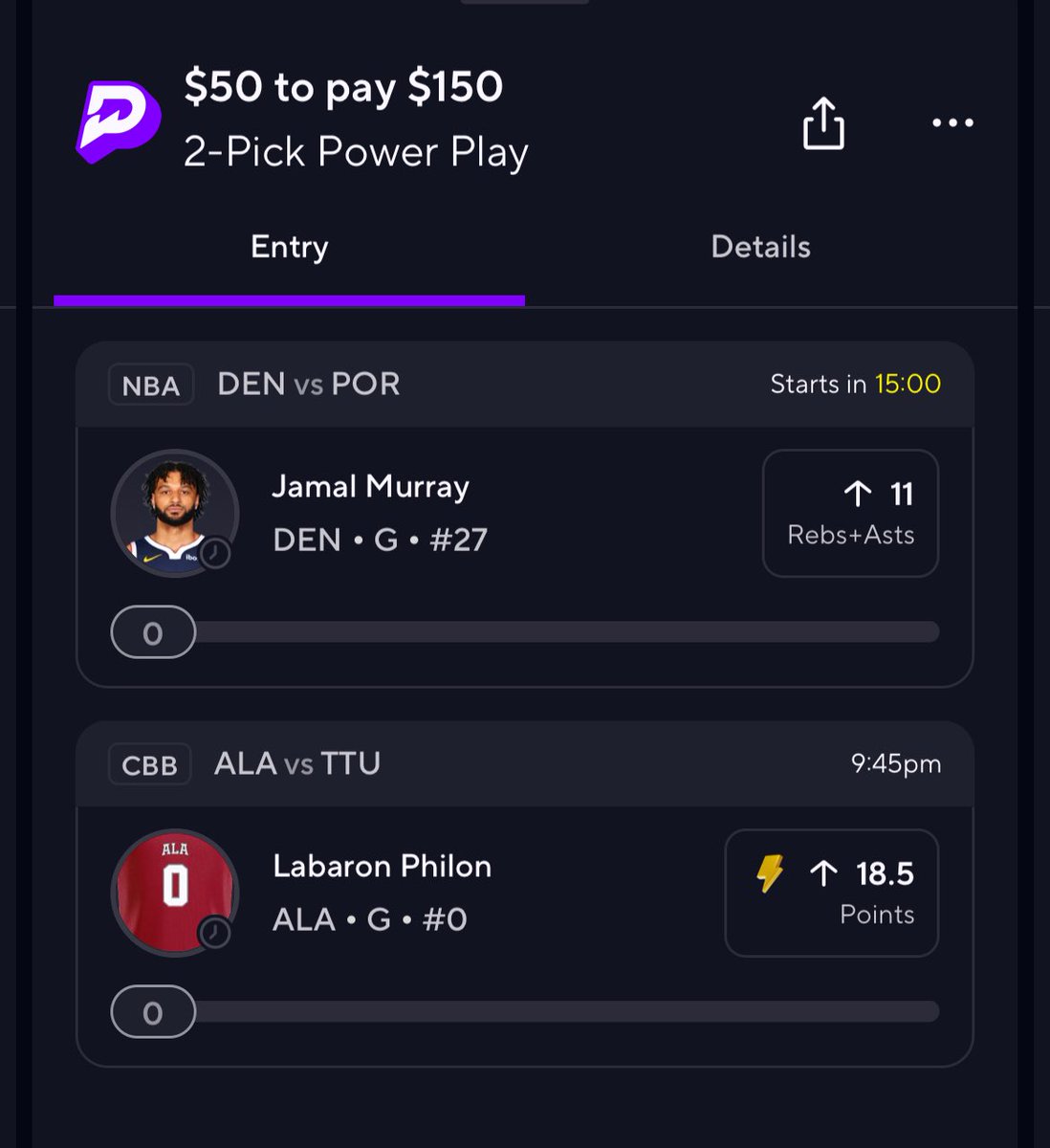 Jamal Murray (-120) over 10.5 RA

Labaron Philon ⚡️

#PrizePicks #PrizePicksNCAAF #PrizePicksNBA #PrizePicksCBB