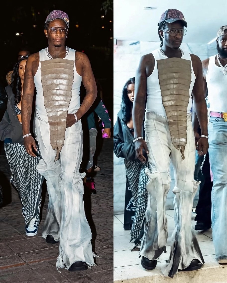 Manlike_Solz's tweet photo. Young Thug spotted wearing an alligator tank top in Miami last night. https://t.co/4R2qZtw14C