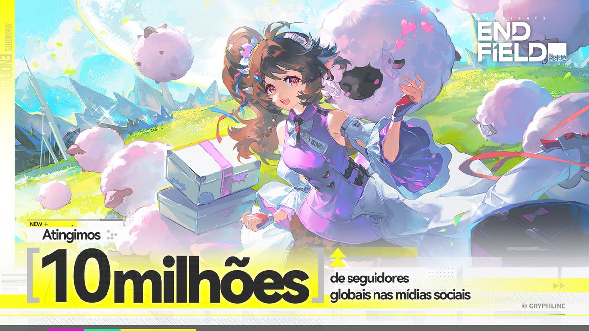 🎁Arknights: Endfield
Atingimos 10 milhões de seguidores globais nas mídias sociais!
Agradecemos a cada Endministrator por seu interesse e apoio! Esperamos seguir em frente com vocês.

Siga-nos em <a href="/AKEndfieldBR/">Arknights: Endfield BR</a> e reposte este post para concorrer a recompensas incríveis!

▼//