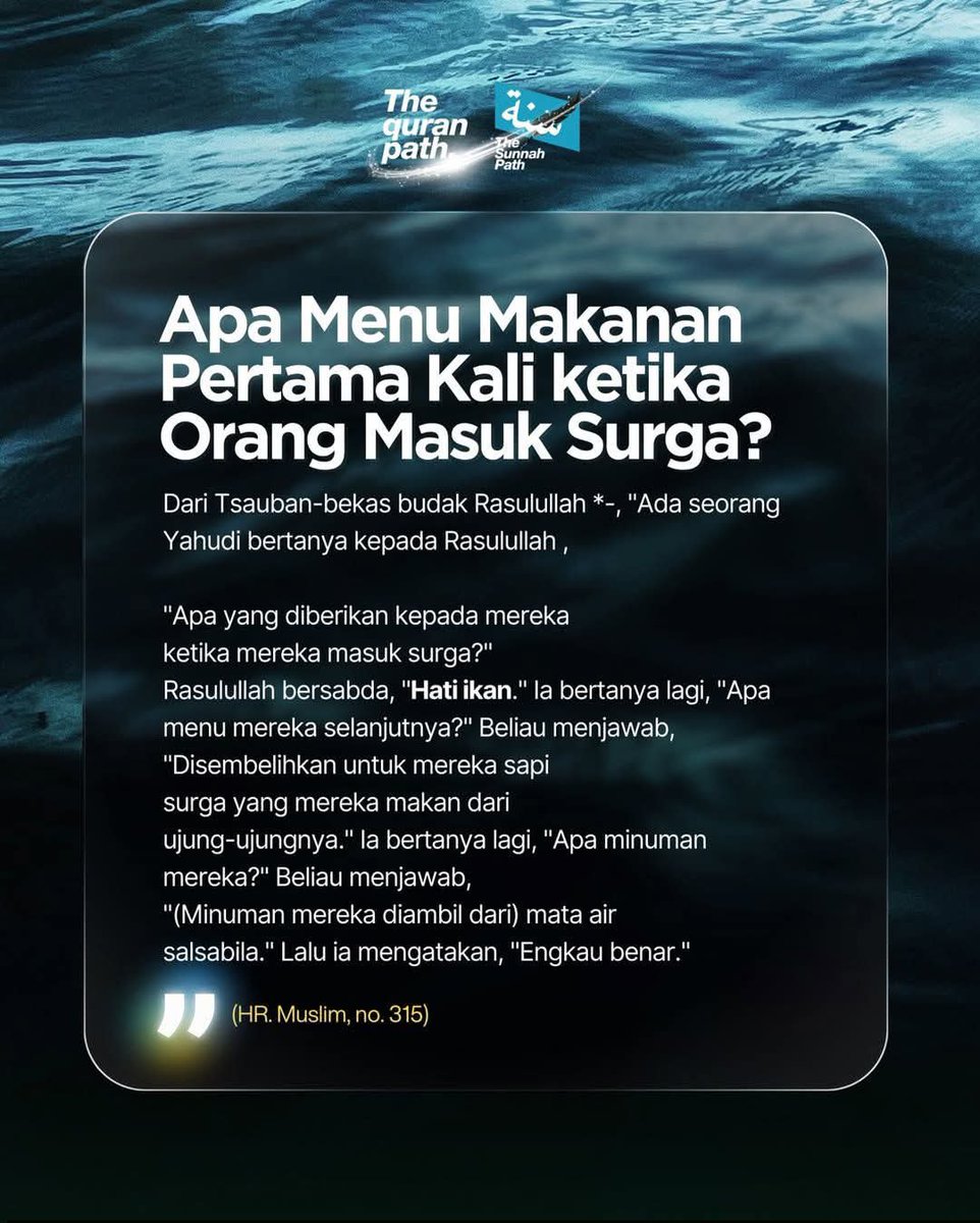 fotodakwah's tweet photo. Menu makanan pertama kali ketika orang masuk ke dalam surga https://t.co/rK5jGonpoa