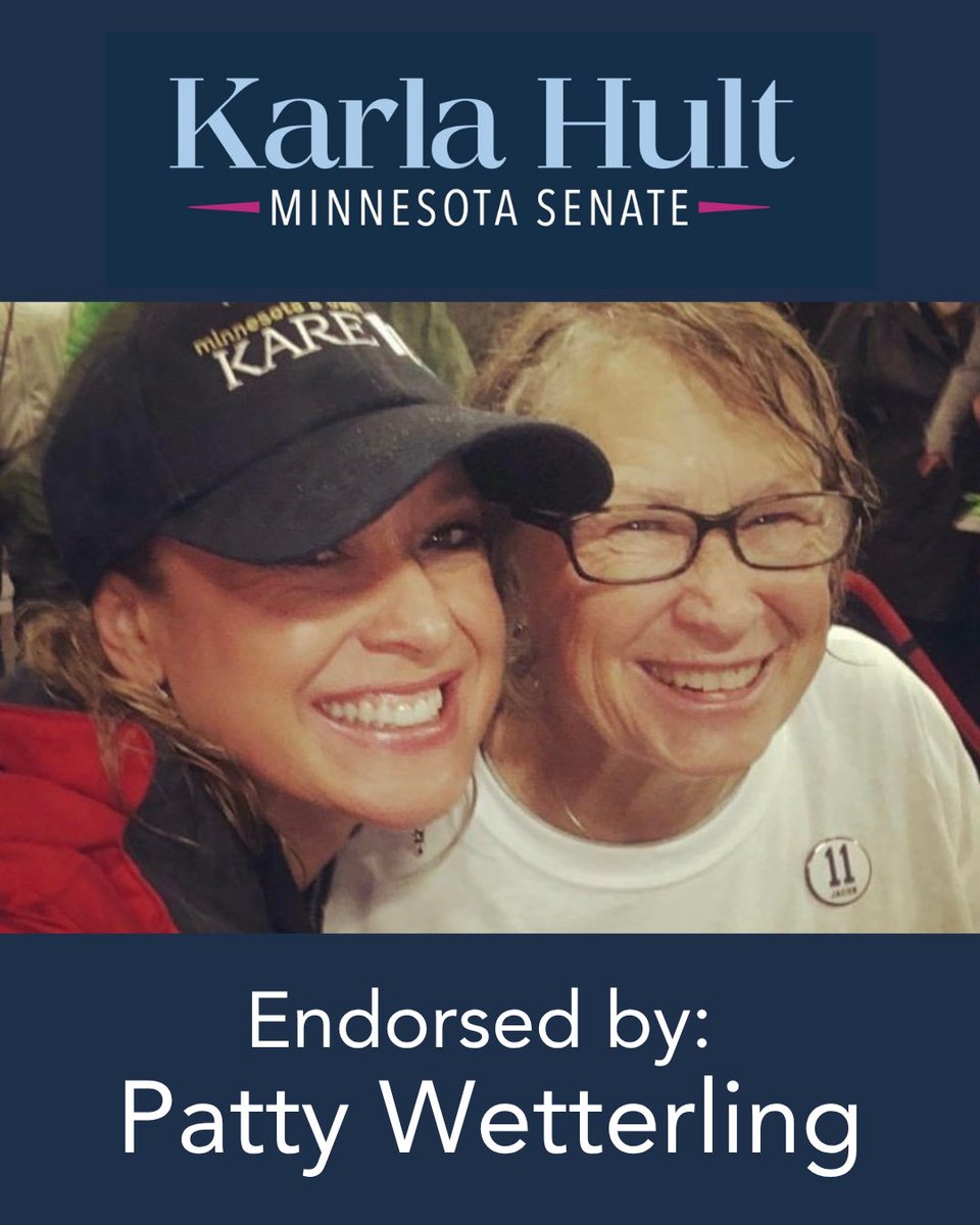 karlahult's tweet photo. This endorsement means the world to me.
Because to know Patty Wetterling is to know the power of hope.
“Karla Hult is exactly who we need in our state senate right now. She stands for honesty, integrity and the greater good we are all seeking in our lives during some 1/3 https://t.co/e10oTNNRfJ