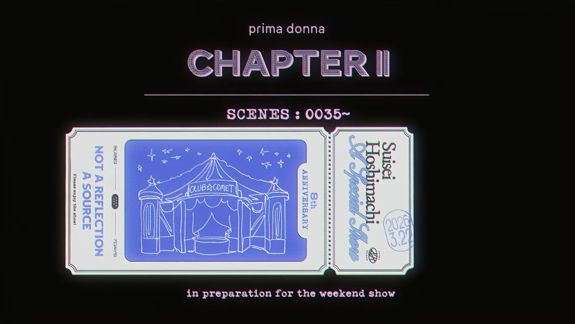 rukoou's tweet photo. hey whats up w this frame. whys it the only frame that only has a single # when every other was a range. and whys the scene marker at 35 specifically. and y the ticket kinda amusement park-y. and then whys the next scene a heart spotlight. so u love🌸??? ive cracked the code https://t.co/y06q27ZzkH