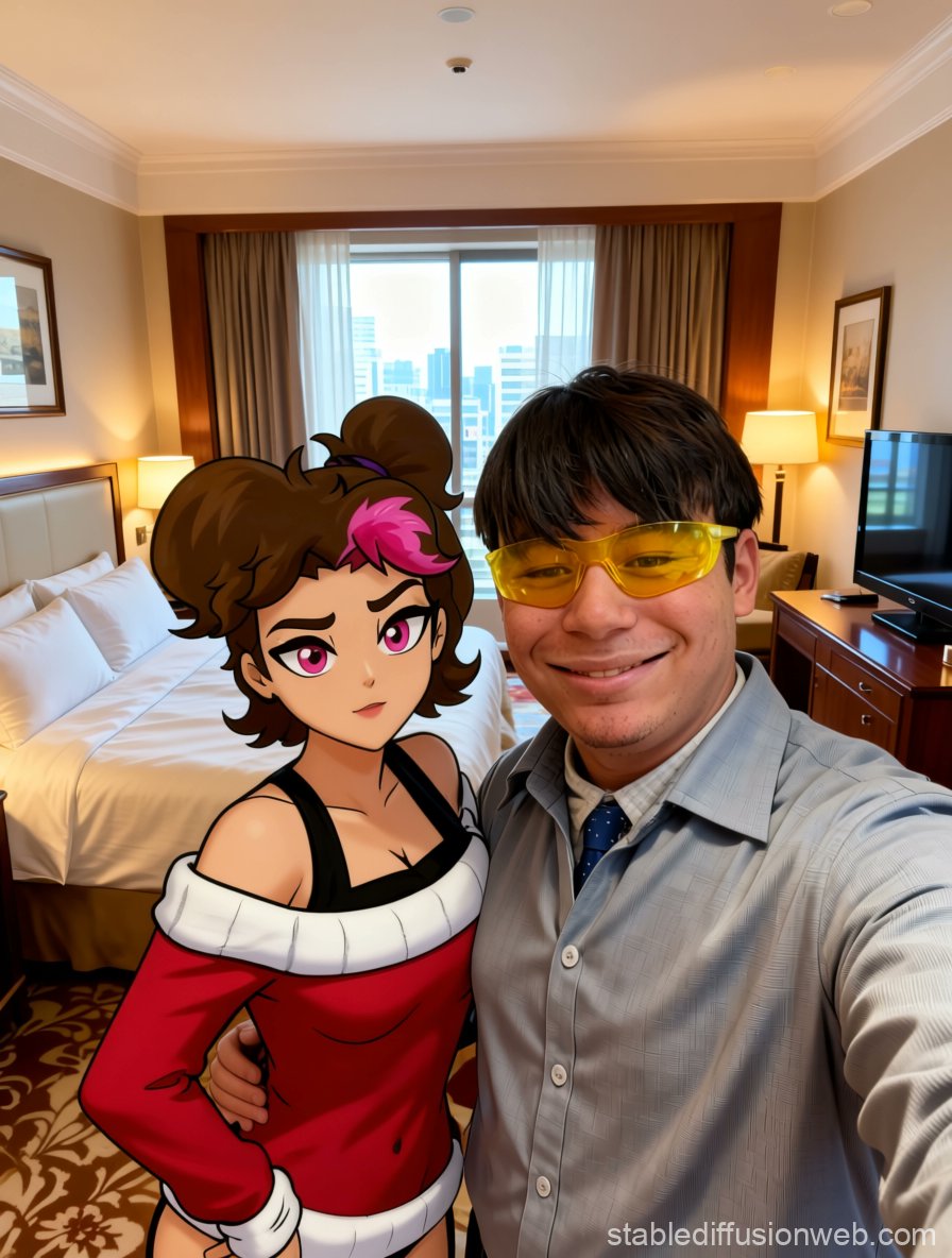 Me and <a href="/Klakuladd/">@klakuladd.bsky.social</a> in a nice hotel room.