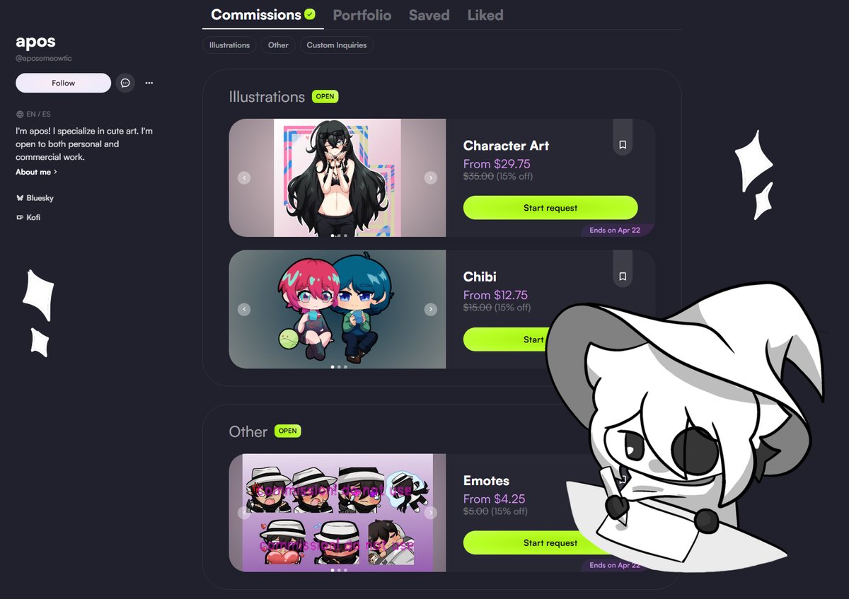 apobeel's tweet photo. ✨comm sale open ꒰｡- ᴗ - ｡꒱✨
To help me get verified and celebrate me being open for #vgencomms, commissions will have a 15% off discount until April 22nd! 

https://t.co/j83zwdW0Im https://t.co/icTdvJ3fCE