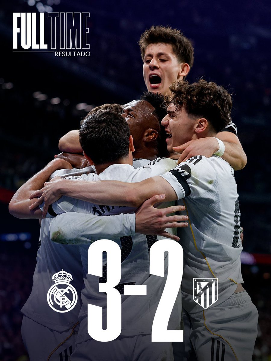 imfuraluc01's tweet image. #LALIGA | FT 

REAL MADRID 3-2 ATLETICO MADRID 

V. Júnior 52’ (P), 72’
F. Valverde 55’

F. Valverde 77’ 🛑

A. Lookman 33’ 
N. Molina 66’

#HalaMadrid 🤍

AU MOINS… MBONYE IKIPE
IMPA IBYISHIMO IRI JORO! 

SIMEONE yari atwishe! 

STANDINGS: 29 Games 

1. FC Barcelona 73 Pts 
2.