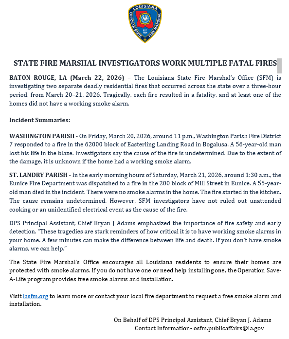 Louisiana Office of State Fire Marshal tweet media