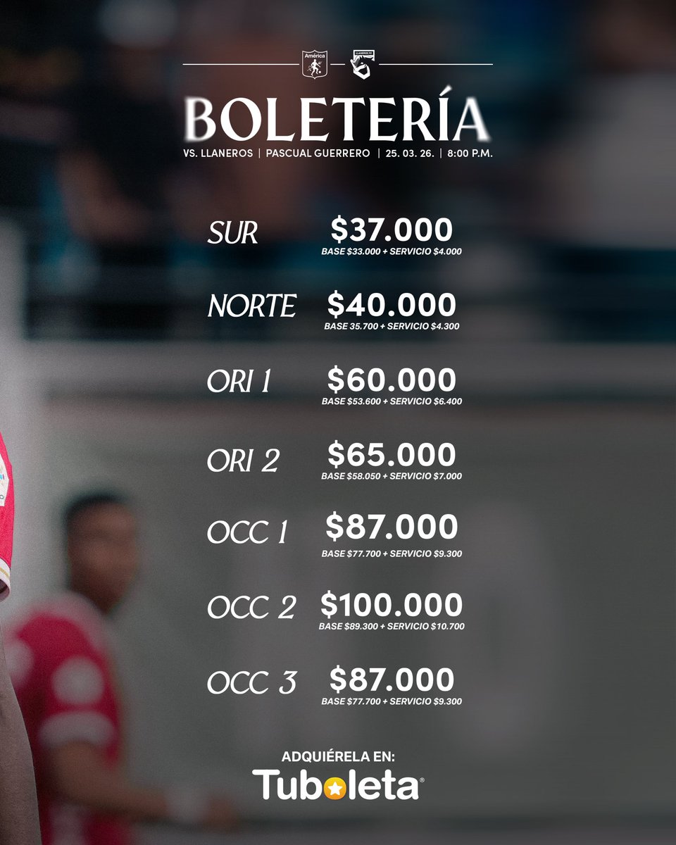 ¡Miércoles de fútbol en la capital del Valle! 👹

Este 25 de marzo recibiremos a Llaneros y queremos ver el estadio con nuestra gente. 🇦🇹

🎟️ tuboleta.com/es/eventos/ame…

Adquiere tu boleta ya, tendremos promociones para este partido. ❤️‍🔥

*Aplican TyC