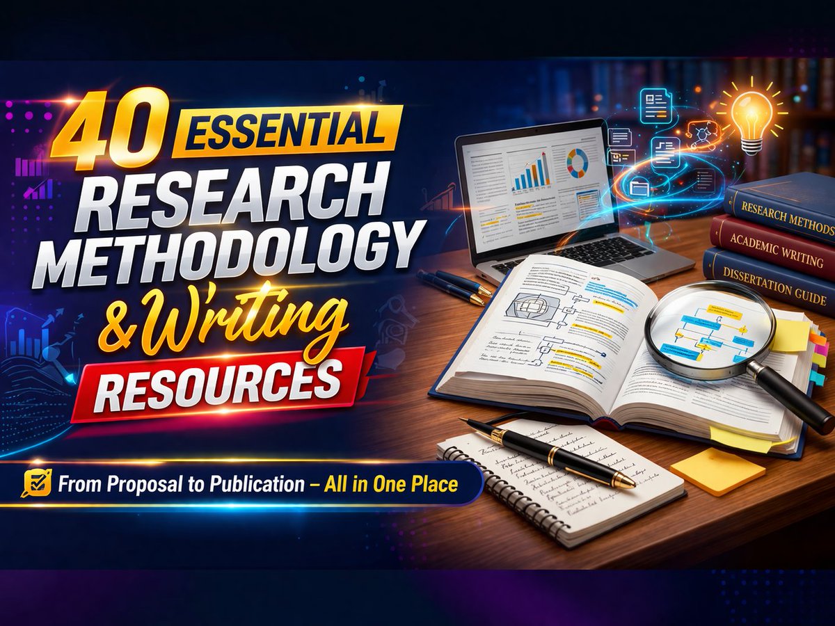 ScholarshipfPhd's tweet photo. 40 Essential Research Methodology & Writing Resources

1️⃣ Sage Research Methods
2️⃣ Elsevier Research Academy
3️⃣ Taylor & Francis Author Services
4️⃣ MIT OpenCourseWare (Research Skills)
5️⃣ Coursera (Free Research Courses)
6️⃣ edX Research Methods Courses
7️⃣ ResearchGate
8️⃣ Google Scholar
9️⃣ Scopus Author Hub
🔟 Web of Science

1️⃣1️⃣ Springer Research Guides
1️⃣2️⃣ Wiley Researcher Academy
1️⃣3️⃣ APA Style Blog
1️⃣4️⃣ Purdue OWL (Writing & Citations)
1️⃣5️⃣ Harvard Writing Center
1️⃣6️⃣ The Thesis Whisperer
1️⃣7️⃣ Explorations in Methodology (Blog)
1️⃣8️⃣ ScienceDirect (Research Papers)
1️⃣9️⃣ Nature Masterclasses (Research Writing)
2️⃣0️⃣ Cambridge Core (Research Writing)

2️⃣1️⃣ Open Textbook Library (Research Methods)
2️⃣2️⃣ LaTeX Overleaf (Academic Writing)
2️⃣3️⃣ Scrivener (Writing & Research)
2️⃣4️⃣ Notion (Research Organization)
2️⃣5️⃣ Obsidian (Note-Taking for Research)
2️⃣6️⃣ Evernote (Research Notes)
2️⃣7️⃣ Mendeley (Reference Management)
2️⃣8️⃣ Zotero (Citation Manager)
2️⃣9️⃣ EndNote Basic
3️⃣0️⃣ BibTeX

3️⃣1️⃣ Research Rabbit (Literature Review)
3️⃣2️⃣ Connected Papers (Related Research)
3️⃣3️⃣ Scite. ai (Smart Citations)
3️⃣4️⃣ Litmaps (Visual Literature Mapping)
3️⃣5️⃣ Open Science Framework (OSF)
3️⃣6️⃣ Elicit AI (Research Assistance)
3️⃣7️⃣ Trinka AI (Academic Grammar)
3️⃣8️⃣ Grammarly (Academic Proofreading)
3️⃣9️⃣ Writefull (Academic Sentence Help)
4️⃣0️⃣ Paperpile (Reference & Writing)

📌 Save & Share with fellow researchers!
#PhDLife #AcademicWriting #ResearchTools