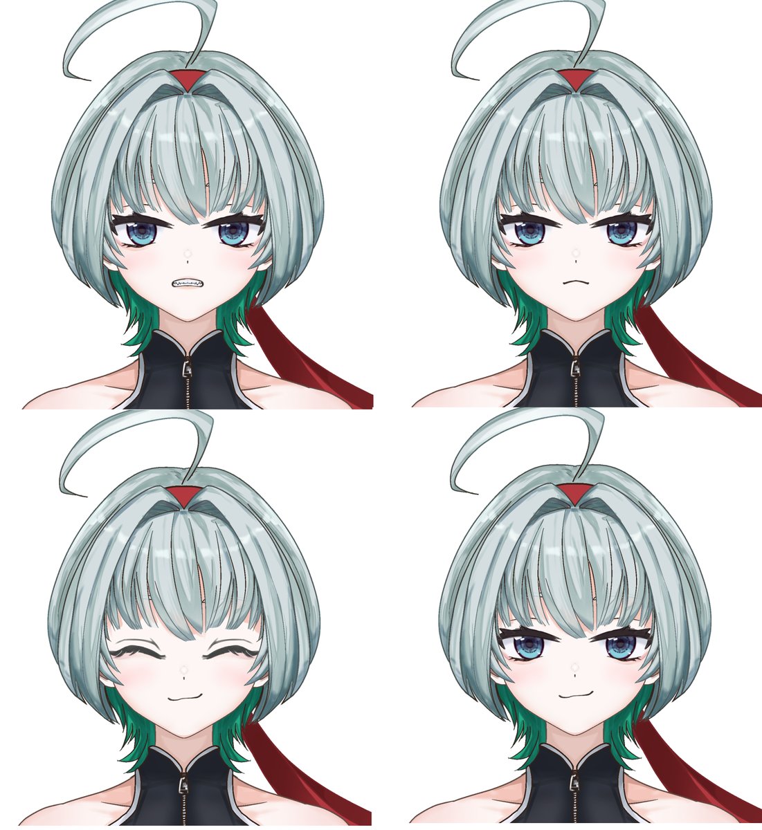 aru3250's tweet photo. 表情ガイドの追加分（への字口、ニヤリ顔など）も描きました。 
表情差分描くの楽しいですね！ 
いよいよLive2Dモデリングに入ります。
#Live2D #Live2Dモデリング #イラスト進捗 https://t.co/ClZPyWwvU6