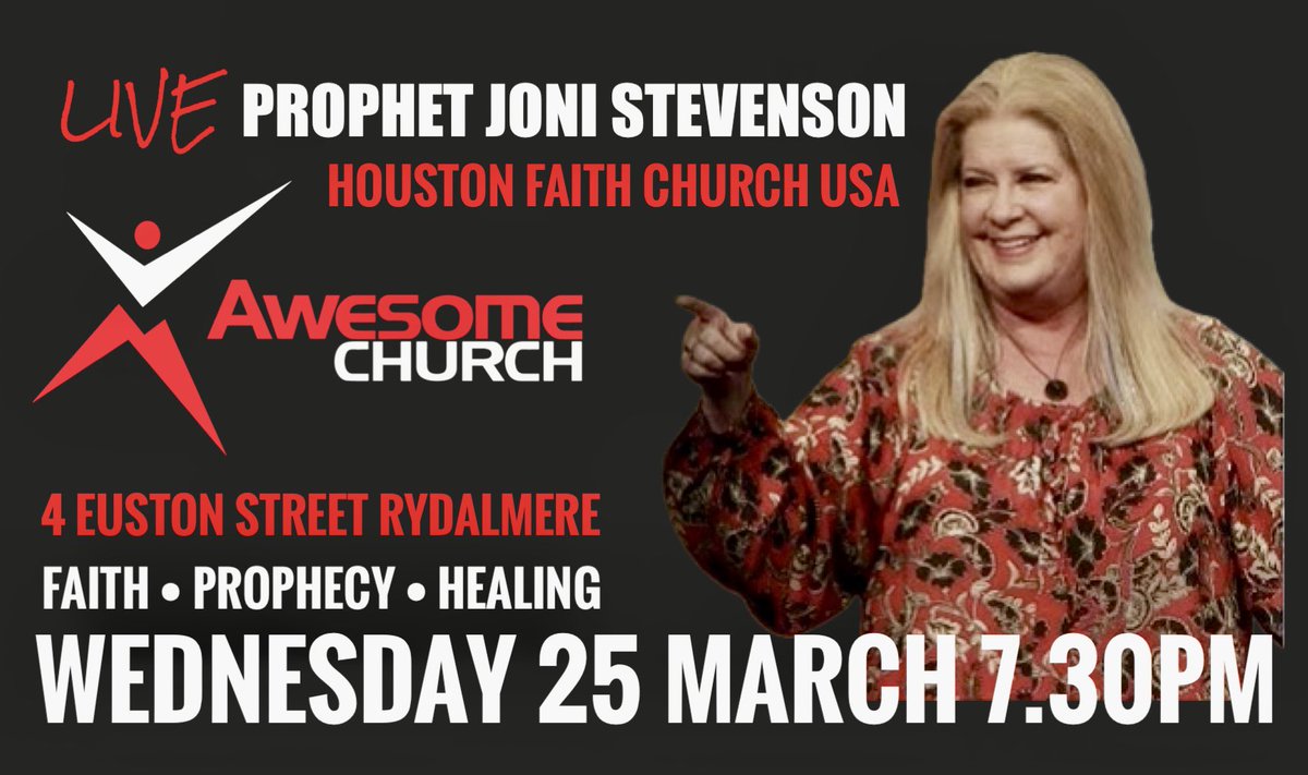 PsGaryCostello's tweet photo. Join us this Wednesday 7.30PM for a special night of THE PROPHETIC &amp; HEALING with Prophet JONI STEVENSON from Houston FAITH CHURCH Texas USA https://t.co/DHTCYsQBTT