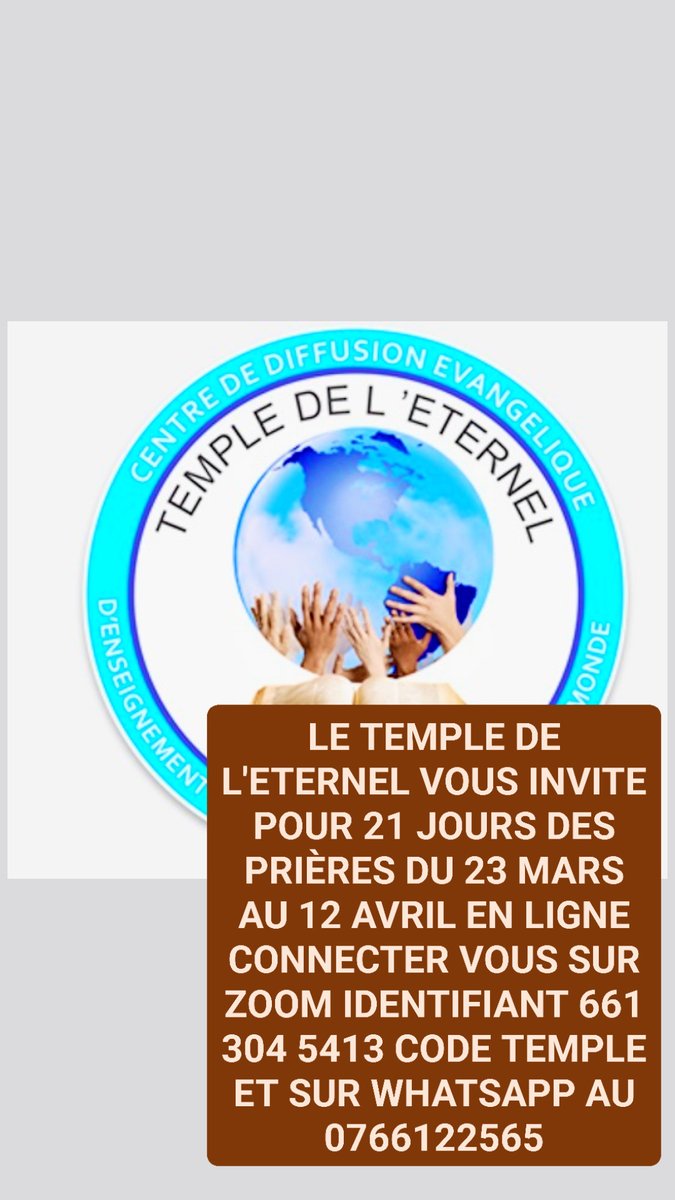 PasteurLema's tweet photo. LE TEMPLE DE L'ETERNEL VOUS INVITE A 21 JOURS DES PRIÈRES DU 23 MARS AU 12 AVRIL  DE 20H À 21H https://t.co/g0bmxYyOVC