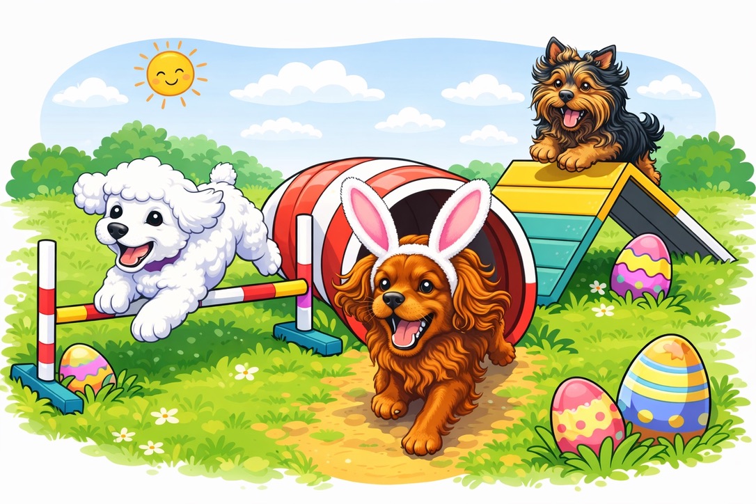 Train4Awesome's tweet photo. ⏳ Less than a week to go! Hop on into action &amp; join your agility Peeps for an eggs-ellent time at our TDAA Trial this coming weekend, March 28 &amp; 29! We’re hatching good times and hunting for clean runs.🌷🐰🐣

#TDAA #AwesomeTrainingAwesomeFun #DogAgility #DogSports #FloridaDogs https://t.co/fxHibD88x8