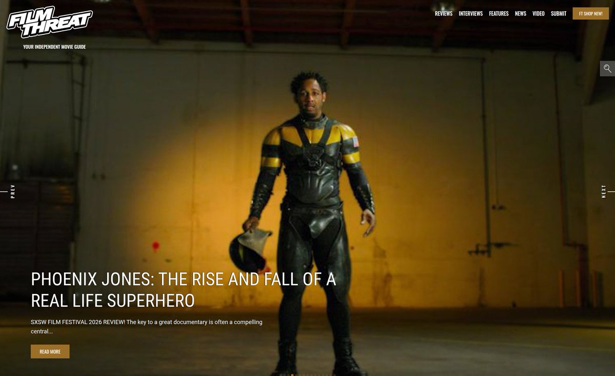 FilmThreat's tweet image. “Is Phoenix Jones a hero? Or has he become the villain he vowed to fight against?” Ben Glidden reviews the @sxsw movie Phoenix Jones: The Rise And Of A Real Life Superhero.
filmthreat.com/reviews/phoeni… #SXSW #FilmThreatSXSW #SXSW2026