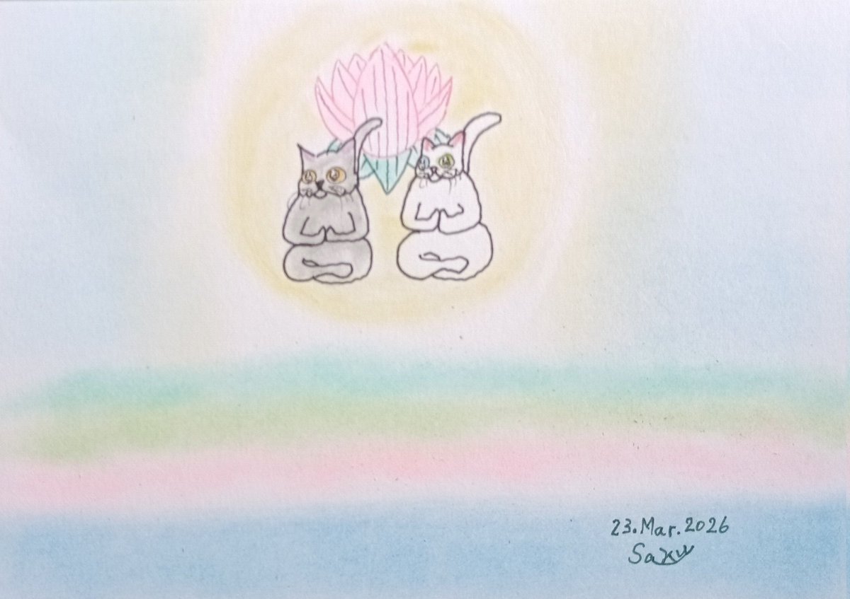 musica_tao's tweet image. 光に照らされそれぞれの祈り想いの波がやさしくひろがりそれぞれのイメージを彩り奏で楽しみ寄り添い愛とよろこびに満ちた時を過ごせますように。
大丈夫、大丈夫。
清かに、安心に、よき１日を😸♪

#artwork #illustration 
#create #creative 
#イラスト #絵