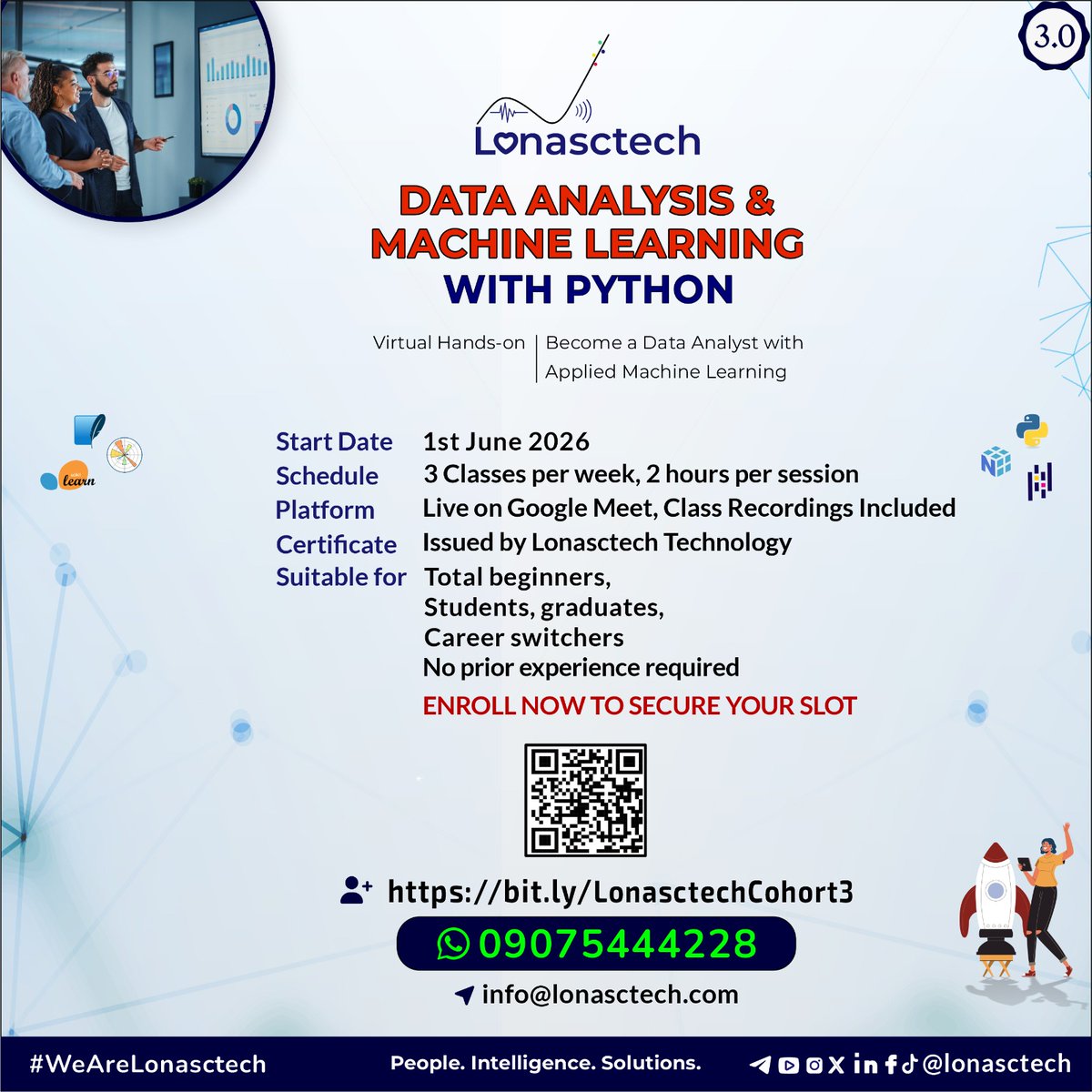 lonasctech's tweet photo. 📍 *Register now:* https://t.co/jktECE9JGk

📞 Enquiries: 09075444228
▫️ Chat instantly: https://t.co/nQReqs9zYS

▫️ Join our tech community: https://t.co/4Ajds233Ub

Data Analysis &amp; Machine Learning with Python

- Lonasctech Technology 

#DataAnalysis #MachineLearning #Python https://t.co/prNjTNnxfn