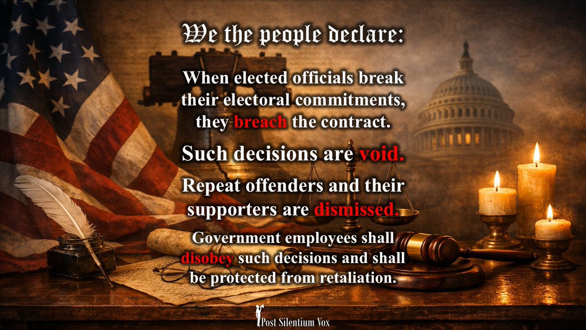 PostSilentiumVx's tweet image. We the people, in defense of democratic integrity and the electoral contract, reaffirm this principle: Elected officials must be held accountable to their commitments.

#CivicIntegrity #DemocraticPrinciples #PublicAccountability #WeThePeople