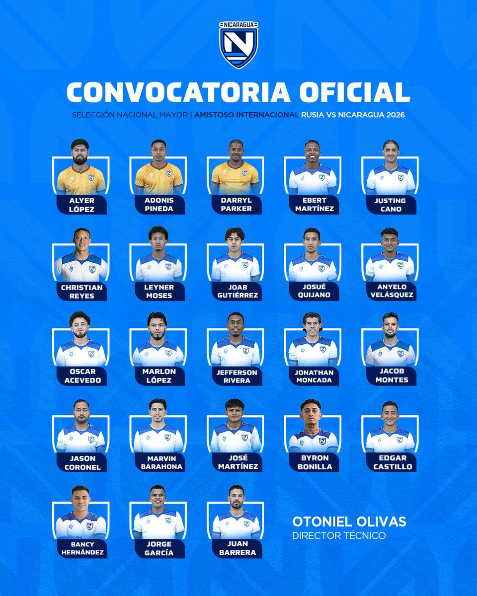 ⚽🇳🇮 Estos son los convocados del profe Otoniel Olivas de la Selección Mayor Masculina para disputar el amistoso internacional ante Rusia.

📍 Krasnodar
📅 27 de marzo
¡Vamos Nicaragua! 🇳🇮🔥