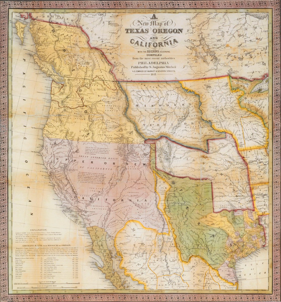 “New map of Texas, Oregon and California” impreso en 1846. El 2 de febrero de 1848, México pierde más del 50% de su territorio a través del Tratado Guadalupe Hidalgo, y como consecuencia de una invasión injustificada de Estados Unidos la cual solamente buscó su expansión