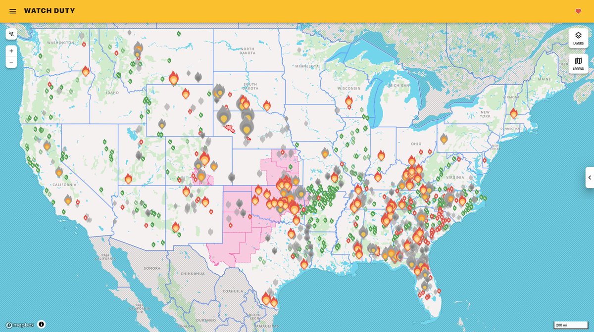USAS_WW1's tweet image. #fire #wildfires #weather #disasters: Note the map of US fires on March 18 versus now... Green shows prescribed burns (to clear underbrush, etc.). Pink = Red flag warnings for high winds. But other fires are affecting Nebraska, Oklahoma, Texas, Florida, Alabama, Georgia, etc.