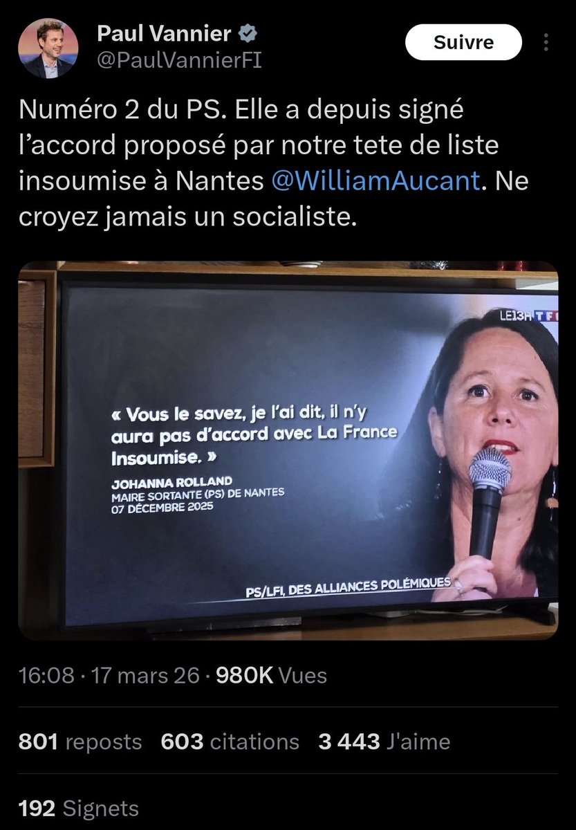 Remix_JL's tweet photo. @partisocialiste @JRolland_Nantes Victoire dans la honte et la salissure de l'âme, s'associer à un parti défendant la Jeune Garde après un meurtre. Allez bien vous faire voir. https://t.co/yt6SPgUJD7