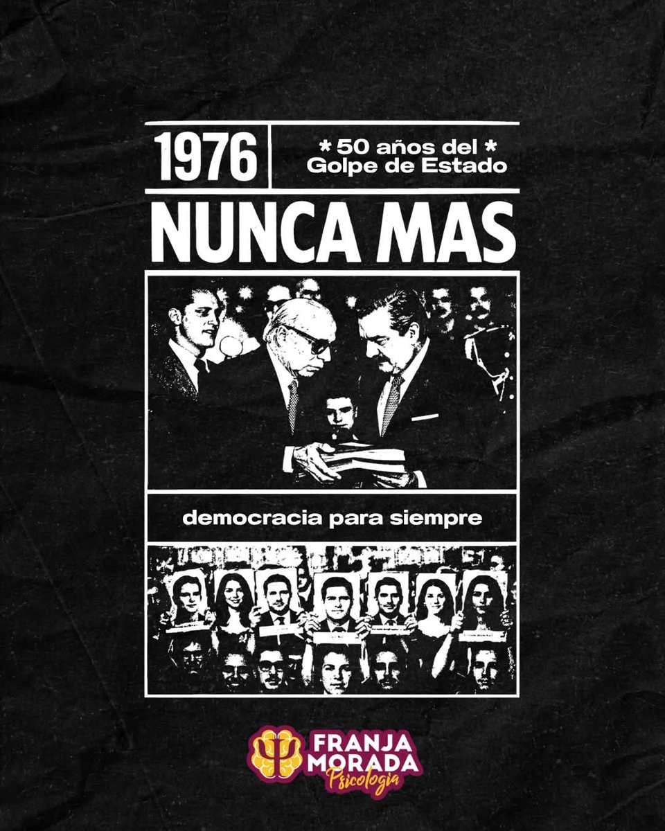 fmpsicounlp's tweet photo. A 50 años del golpe, la memoria no es solo recuerdo: es compromiso con el presente.

Defender la universidad pública, sostener la participación y construir una psicología crítica y comprometida también es decir Nunca Más.

📍23/03 - La Plata.
📍24/03 - CABA. https://t.co/Z3pQSL3qwY