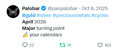 panpalobar's tweet image. #silver #preciousmetals #cycles
In my previous posts, I mentioned:
🌀 pause/pullback expected in Q1 (Jan 16 post)
🌀 key date (Jan 22-26)
🌀 the importance of the $72 (especially) and the $64 levels (late Dec'25 post). Next level $54.
🌀 new highs or brief-sharp correction/new