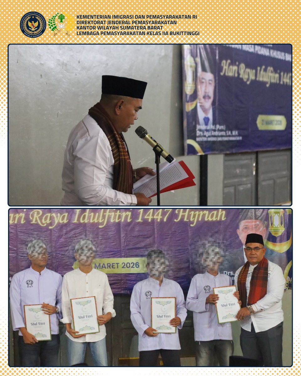 labukti's tweet photo. LAPAS KELAS IIA BUKITTINGGI BAGIKAN REMISI KHUSUS HARI RAYA DI AULA, 372 WARGA BINAAN TERIMA REMISI https://t.co/37bpBR4Mzs
