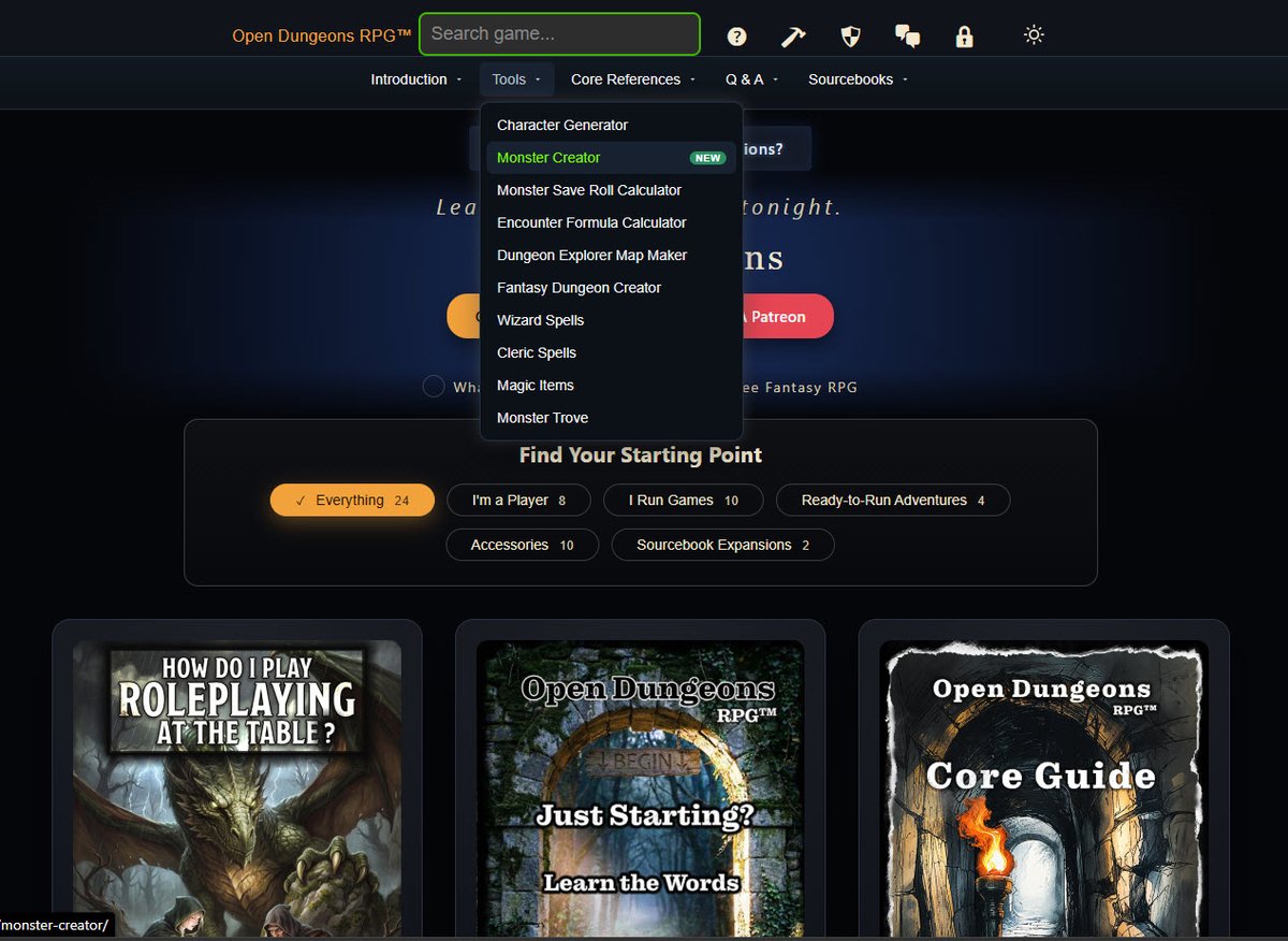OD_RPG's tweet photo. Monster Creator released. Create your own or use database. Supporting Patreon members can save/load their monsters, submit to Monster Trove with creator credit, download to PDF, my way to say THANK YOU for your generous support. #ODRPG #OpenDungeons #DnD #Pathfinder2e #ADnD https://t.co/5JEH9wsguM