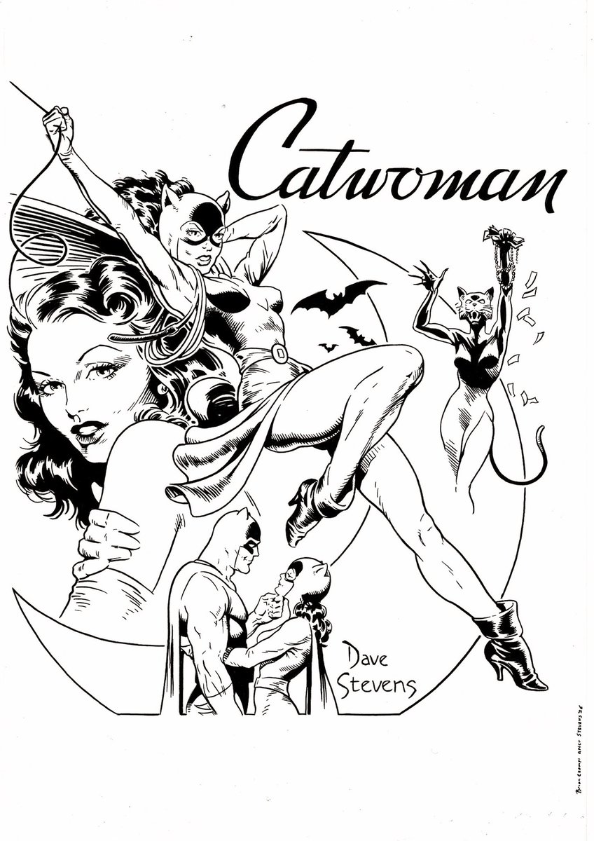 New Commission: Recreation of a Dave Stevens Catwoman Pin-Up Page. On 11x17” Bristol paper, ink pen and brush.