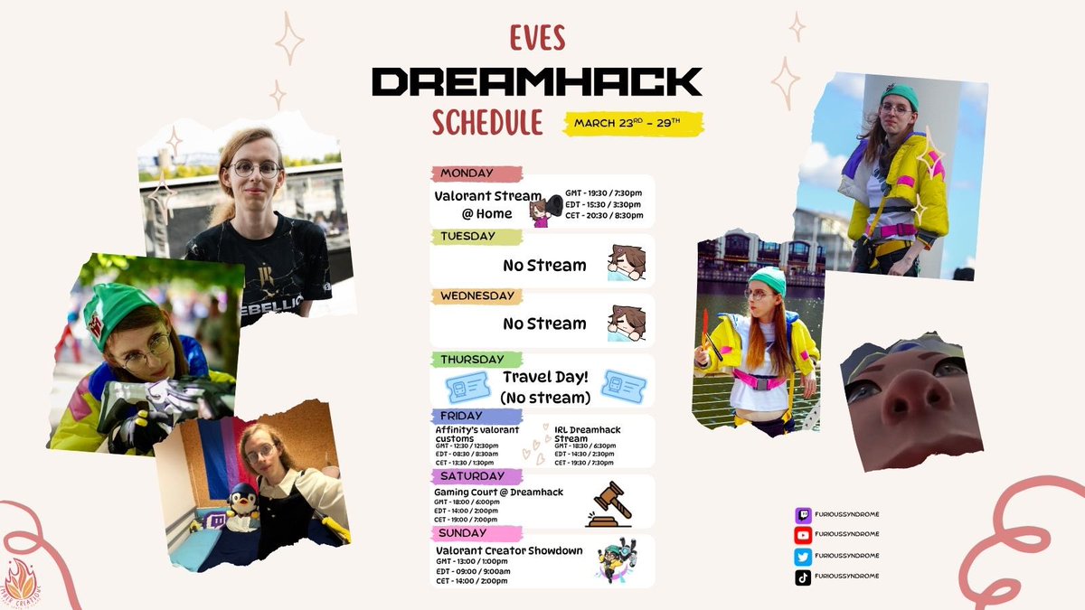FuriousSyndrome's tweet photo. I am happy to announce this weeks schedule for DreamHack Birmingham !!

We will be streaming on Monday some casual Valorant at home and then be back to back streaming at the convention ✨

This has been in the works for ages and I really hope you all enjoy 💕

#DHBirmingham 💚 https://t.co/3kuCbwrNBj