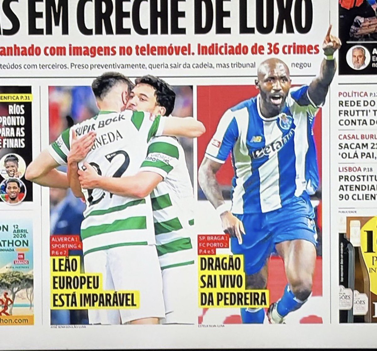 O 1o classificado (e asiático ou americano, pelos vistos) SAI VIVO da Pedreira.

O 2o classificado, a nova potência europeia, SEGUE IMPARÁVEL. 

Nunca acabem <a href="/cmjornal/">Correio da Manhã</a>, por favor.
