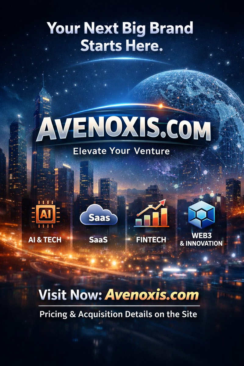 Ayoub_T0uzani's tweet image. **"Launching your next big startup? 🚀
avenoxis.com is a premium, futuristic, and brandable domain — perfect for AI, tech, or SaaS companies.
Secure a name that stands out.
#DomainForSale #BrandableDomain #TechStartup #AI #DigitalAssets"**