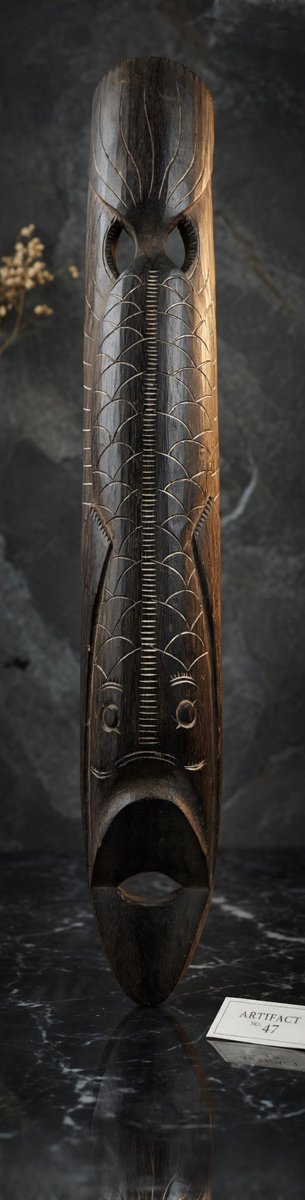 GentlyGems's tweet photo. Rare 40" Vintage Indonesian Balinese hand-carved fish wall sculpture with authentic bone inlay! Mid-20th century folk art totem – massive size, stunning patina, collector quality. Nautical/tiki decor perfection! Etsy link in bio 👀 #IndonesianCarving #BalineseFishArt #Vintage https://t.co/kLfEDQwcsP
