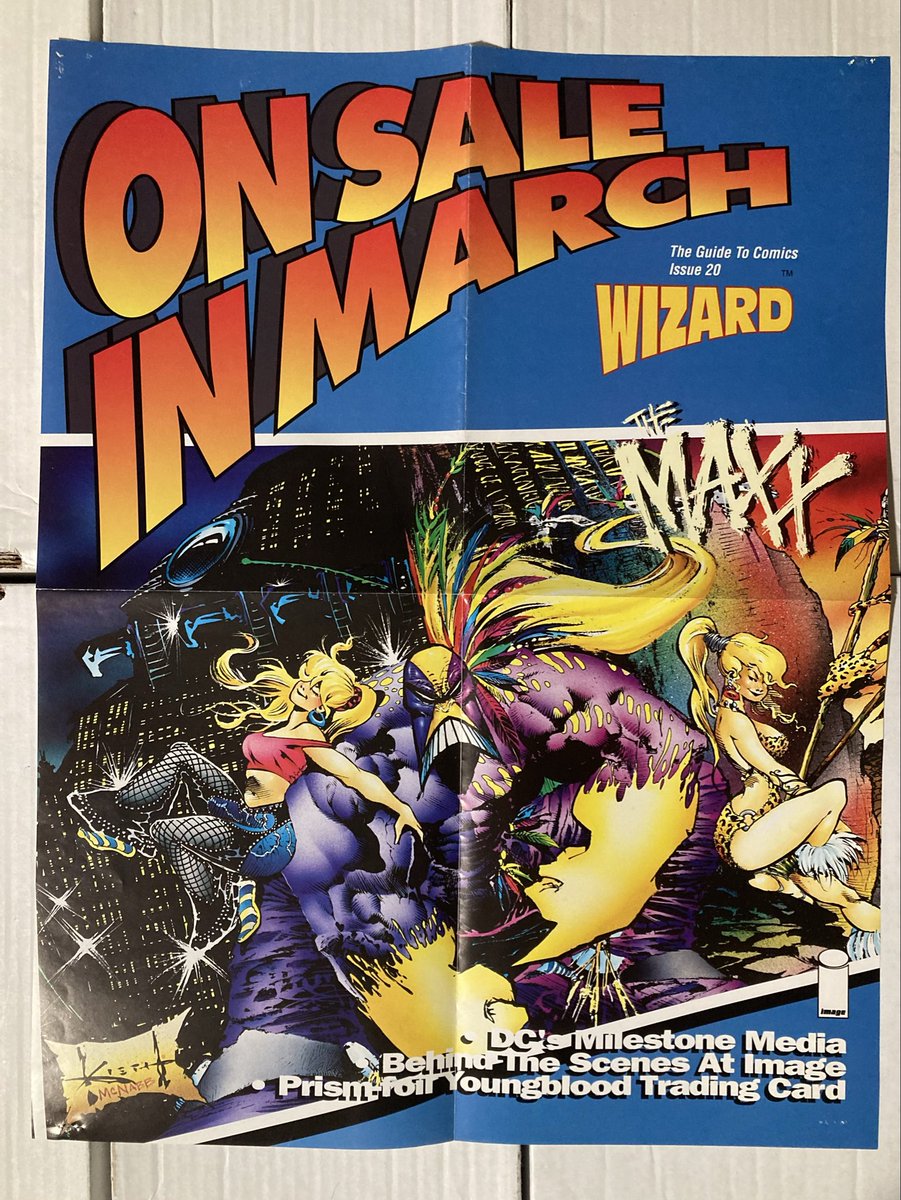 WizardsComics's tweet image. We’re closing out our #SamKieth tribute today with this poster promoting Wizard issue 20 featuring #TheMaxx , Julie and her Leopard Queen alter ego. #RIPSamKieth