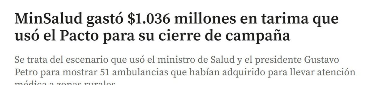 Cínico Iván Cepeda Castro. Habla de crisis en la salud, pero oculta a los responsables: el gobierno de Gustavo Petro, del que es aliado.

Mientras los colombianos se quedan sin medicamentos y tratamientos, el Ministerio de Salud de Colombia gasta $1.036 millones en tarimas para
