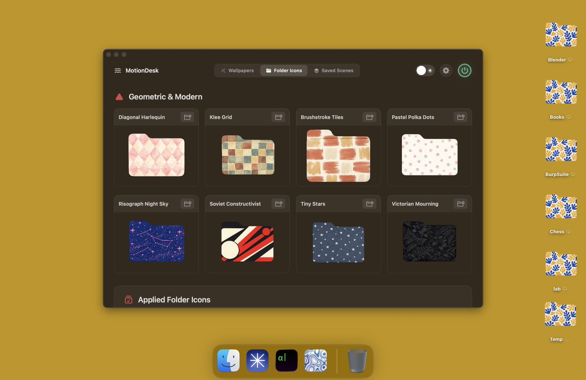 MotionDeskApp's tweet photo. FINALLY an app that lets you easily apply beautifully-crafted folder icons 🤌✨ https://t.co/uLpSb5KKhQ