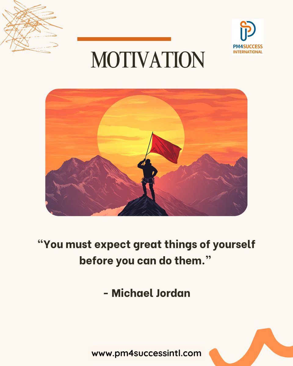 pm4successintl's tweet photo. #MondayMotivation
“You must expect great things of yourself before you can do them.” — Michael Jordan
It’s a punch of truth: the week won’t rise higher than your #mindset.
Set the bar at the level of your #ambition, not your #fears.
Move like someone who expects to win.
.
#PM4S https://t.co/bI3uXP3LfD