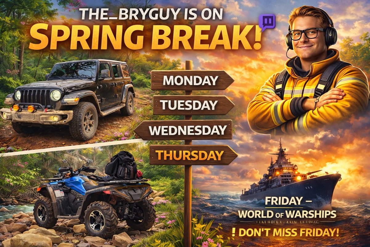 Spring break this week, gonna see if we can get muddy and not break anything. See you Friday on stream.